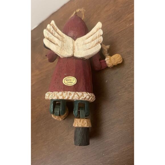 folk art Christmas angel ornament wood look - Picture 2 of 6